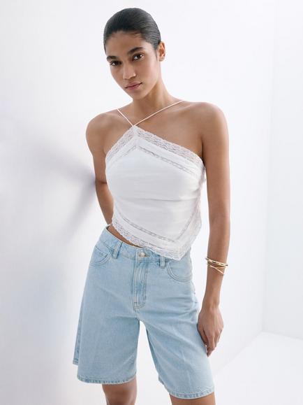 Mango High Rise Denim Shorts, Light Blue, Light Blue