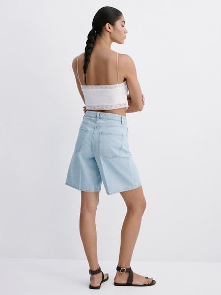Mango High Rise Denim Shorts, Light Blue - view 2, Light Blue