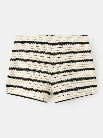 Mango Stripe Crochet Shorts, Off White, Off White