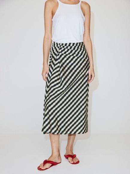 Mango Gingham Draped A-Line Midi Skirt, Navy, Navy