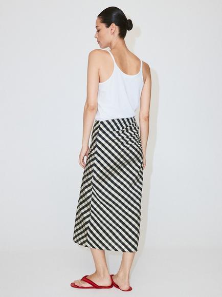 Mango Gingham Draped A-Line Midi Skirt, Navy - view 2, Navy