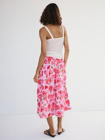 Mango High Rise Flared Floral Midi Skirt, Pink - view 2, Pink