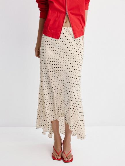 Mango A-Line High-Low Hem Polka Dot Maxi Skirt, Raw