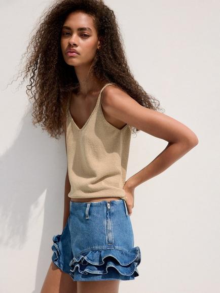 Mango V-Neck Knitted Vest, Sand, Sand