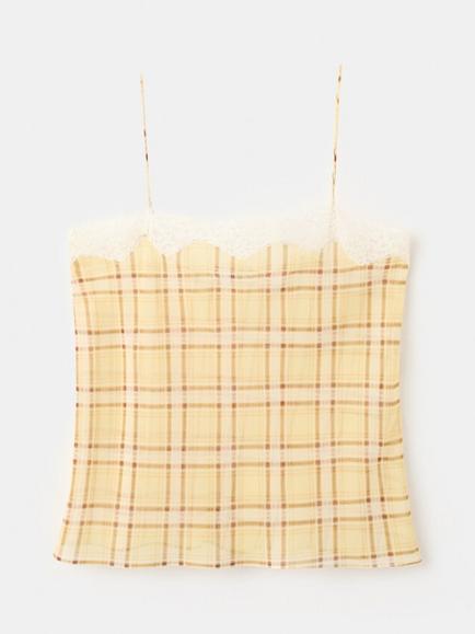 Mango Checked Lace Trim Cami, Yellow, Yellow