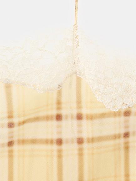 Mango Checked Lace Trim Cami, Yellow - view 2, Yellow