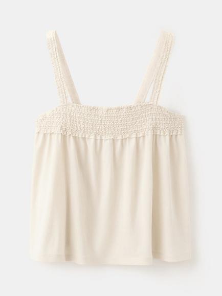 Mango Smocked Cotton Cami, Raw, Raw