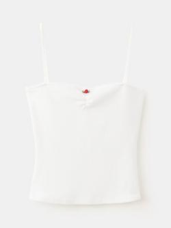 Mango Cotton Rich Striped Cami, Pastel Pink, White