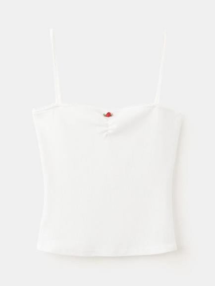 Mango Cotton Rich Striped Cami, Pastel Pink, White