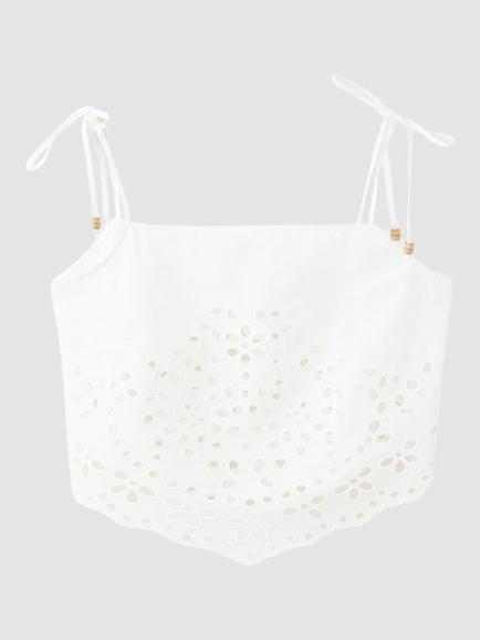 Mango Cotton Eyelet Crop Top, Off White, Off White