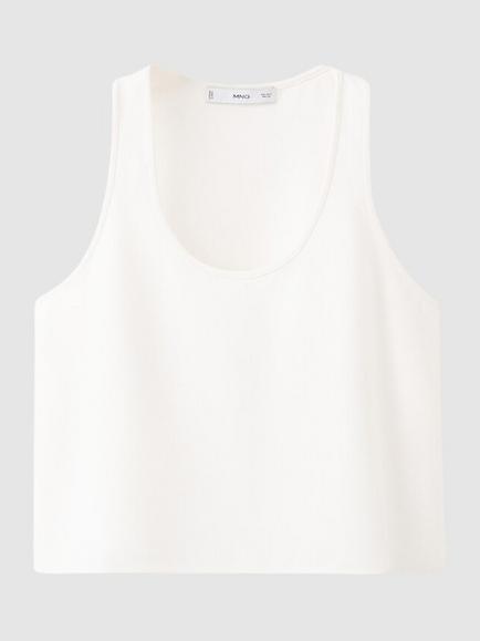 Mango Scoop Neck Sleeveless Crop Top, Off White