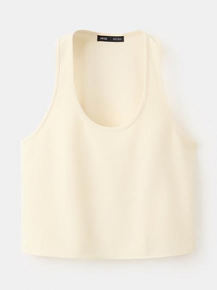 Mango Scoop Neck Sleeveless Crop Top, Pastel Yellow