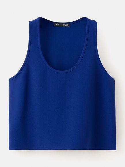 Mango Scoop Neck Sleeveless Crop Top, Blue