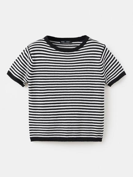 Mango Cotton Blend Cropped Jersey Top, Black, Black