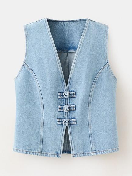 Mango Bimba Sculpted Denim Vest, Blue, Blue