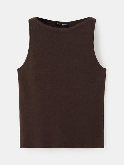Mango Suenyo Cotton Blend Vest, Brown, Brown