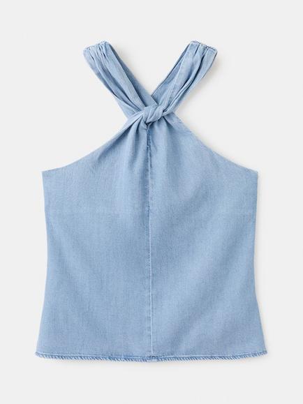 Mango Halter Neck Knot Back Top, Light Blue, Light Blue