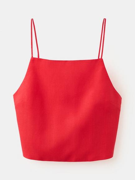 Mango Linen Blend Crop Top, Red, Red