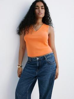 Mango Lightweight Knit Vest, Chocolate, Orange