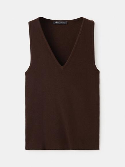 Mango Lightweight Knit Vest, Chocolate, Chocolate