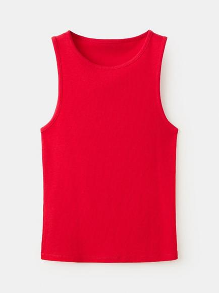 Mango Cotton Rich Ribbed Vest, Pastel Pink, Red