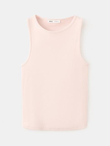 Mango Cotton Rich Ribbed Vest, Pastel Pink, Pastel Pink