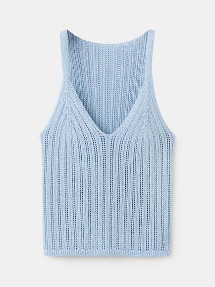 Mango Sculpted Ribbed Vest, Sky Blue