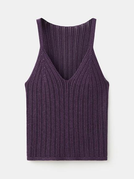 Mango Sculpted Ribbed Vest, Plum