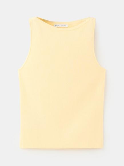 Mango Fine Knit Ribbed Straight Fit Vest, Vanilla, Vanilla