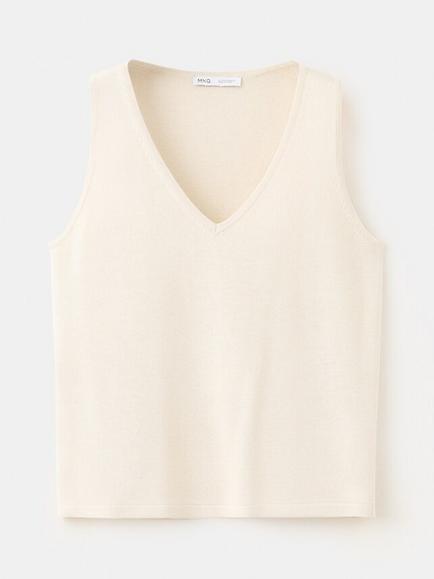Mango V-Neck Linen Blend Vest, Electric Blue - view 2, Sand