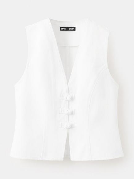 Mango V-Neck Denim Vest, White, White