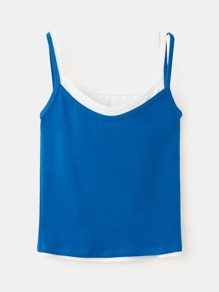 Mango Cotton Rich Scoop Neck Vest, Blue, Blue