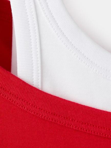 Mango Two Tone Cotton Rich Crew Neck T-Shirt - view 2, Red