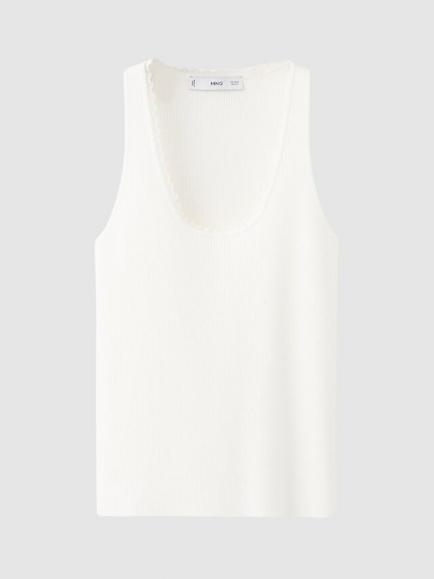Mango Lace Trim Ribbed Vest Top, Beige, Beige