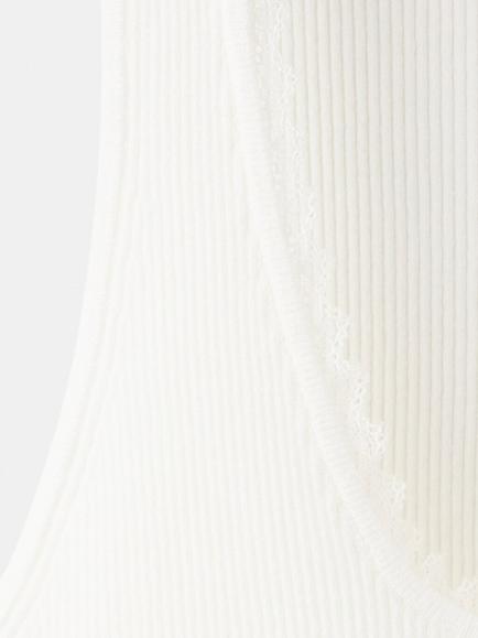 Mango Lace Trim Ribbed Vest Top, Beige - view 2, Beige