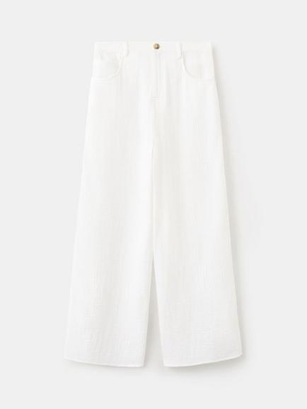 Mango Straight-Leg Crinkle Trousers, White, White