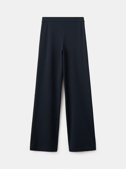 Mango Fluid Wide Leg Mid Rise Trousers, Navy, Navy