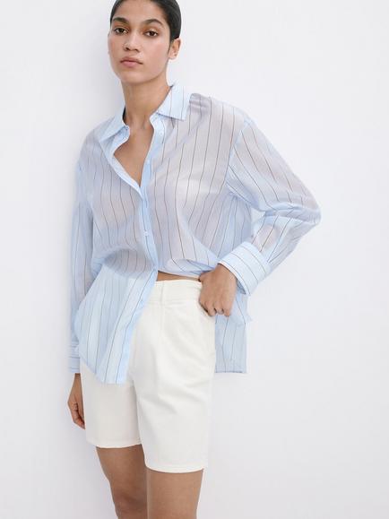 Mango Mid-Rise Denim Bermuda Shorts, Off White, Off White