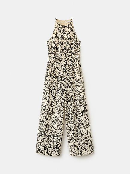 Mango Wide-Leg Floral Jumpsuit, Black, Black