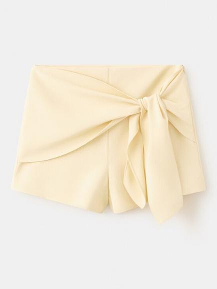 Mango High Waisted Tie Sash Detail Shorts, Pastel Yellow