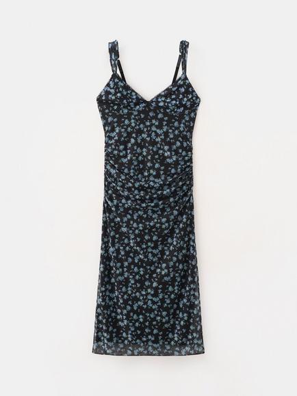 Mango Ruched V-Neck Slip Midi Dress, Black, Black