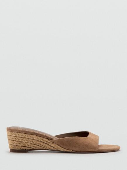 Mango Leather Wedge Heel Round Toe Espadrille Sandals, Sand, Sand