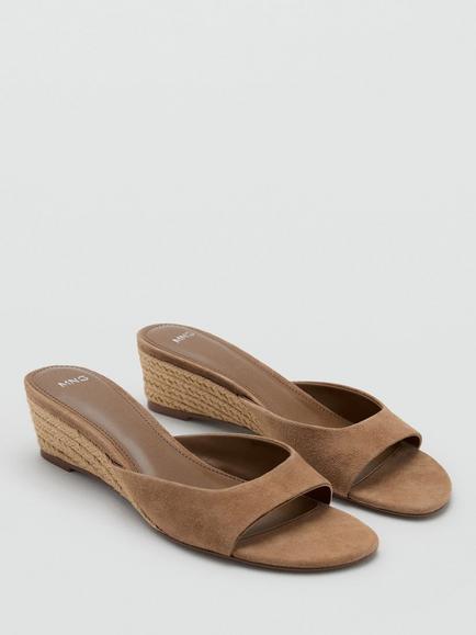 Mango Leather Wedge Heel Round Toe Espadrille Sandals, Sand - view 2, Sand