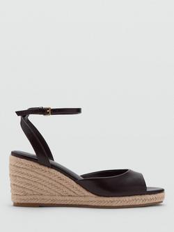 Mango Wedge Heel Ankle Strap Sandals, Chocolate, Chocolate