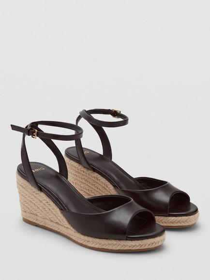 Mango Wedge Heel Ankle Strap Sandals, Chocolate - view 2, Chocolate