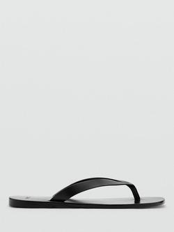 Mango Leather Flip Flops, Black, Black