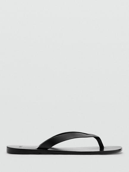 Mango Leather Flip Flops, Black, Black