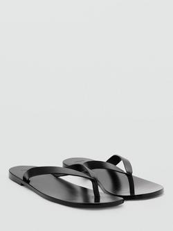 Mango Leather Flip Flops, Black - view 2, Black