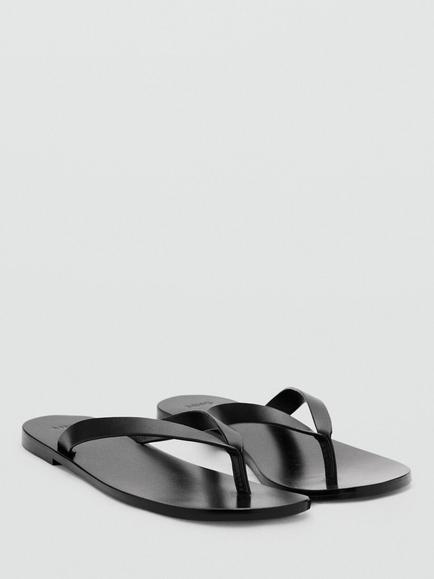 Mango Leather Flip Flops, Black - view 2, Black