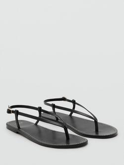 Mango Leather Sleek Slingback Flat Strappy Sandals, Black - view 2, Black